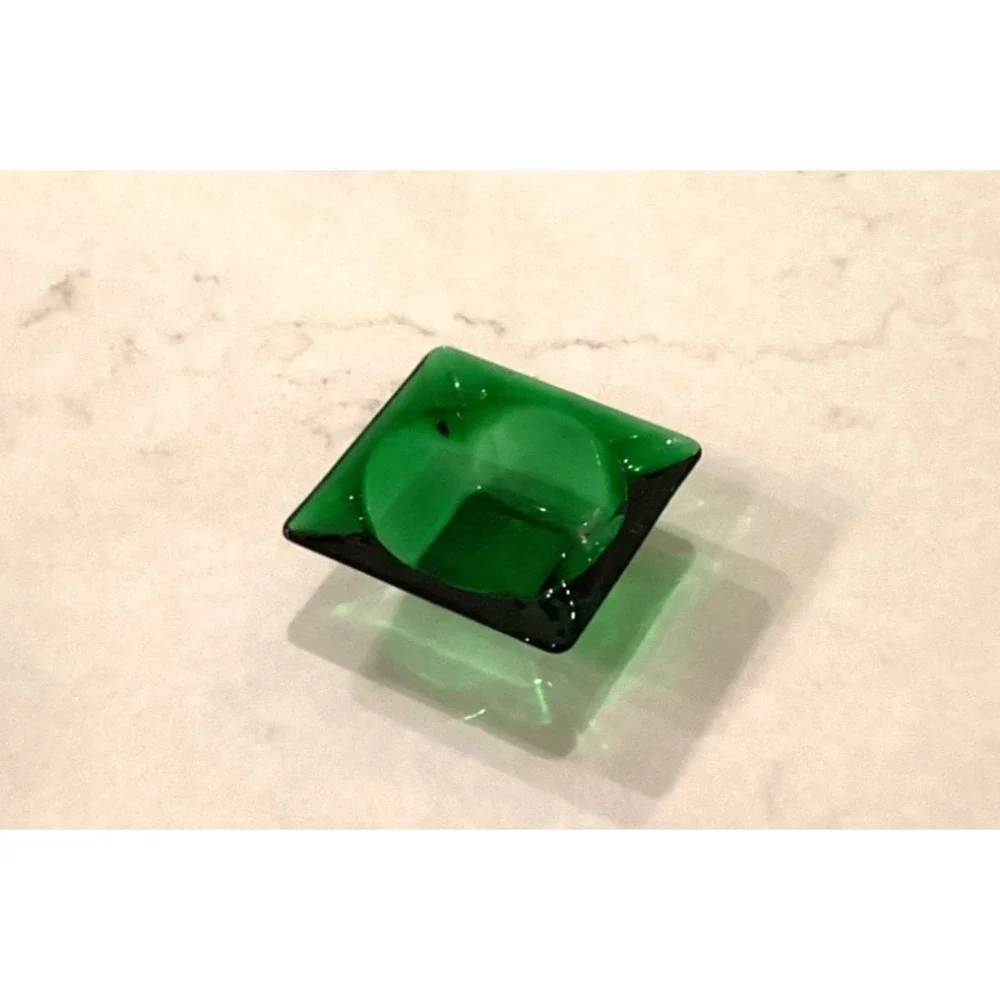 Small Emerald Green Ashtray Glass 3.5 Inch Square Vintage Cigarette Cigar